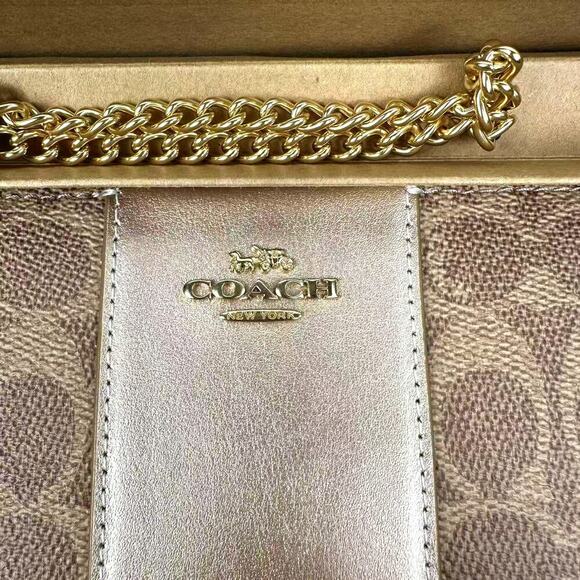 Coach Boxed Long Zip Around Wallet Signature Canvas Tan/Lt Champagne CX178 NWT - Picture 4 of 7
